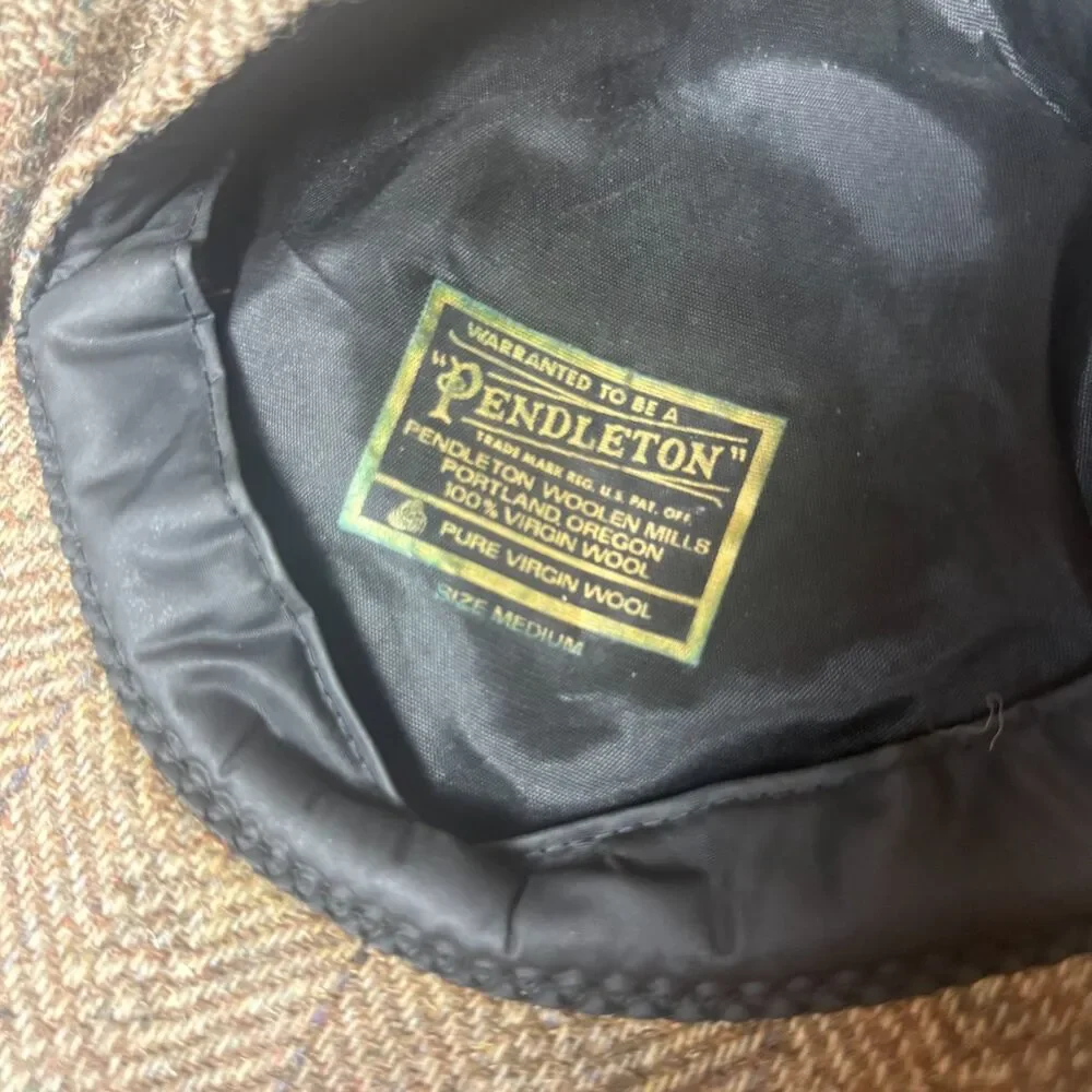 Vintage Pendleton Green Herringbone Wool Newsboy Cabbie Cap Hat Medium USA